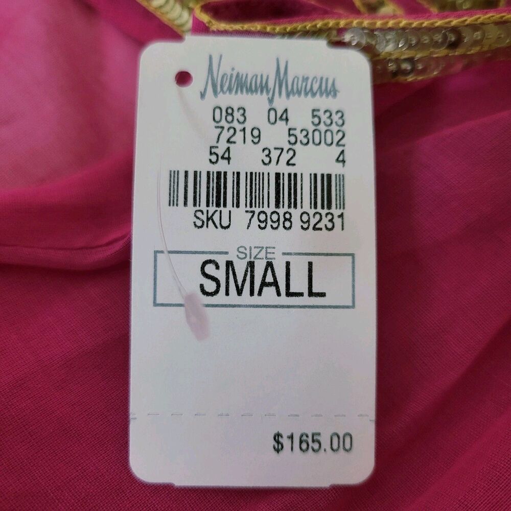 Neiman Marcus Pink Sheer Cotton Beach Tunic Cover Up Gold Embellished NWT - Picture 7 of 14